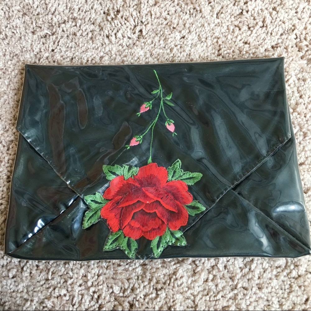 Embroidered Rose Covered Hanky Clutch